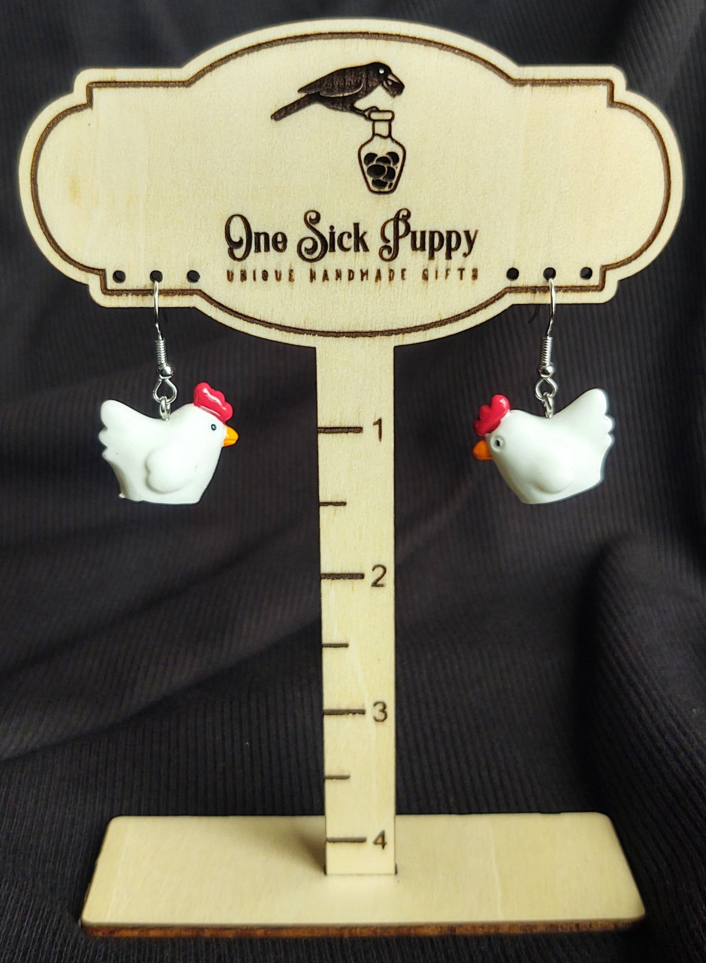 3D Chicken Dangle Earrings