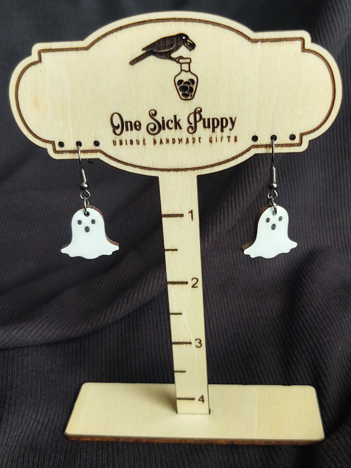 Wooden Ghost Dangle Earrings