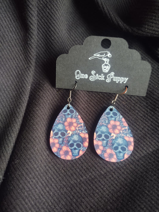 Floral Skulls Dangle Earrings