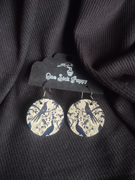Wooden Raven Dangle Earrings