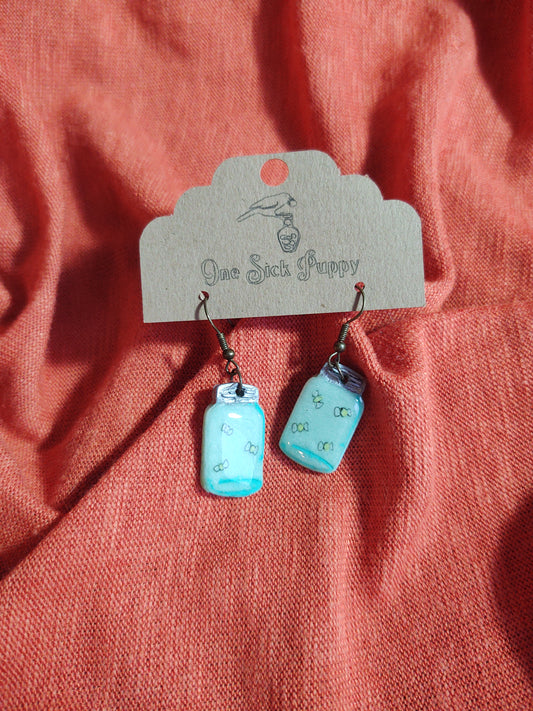 Glowing Firefly Jar Dangle Earrings