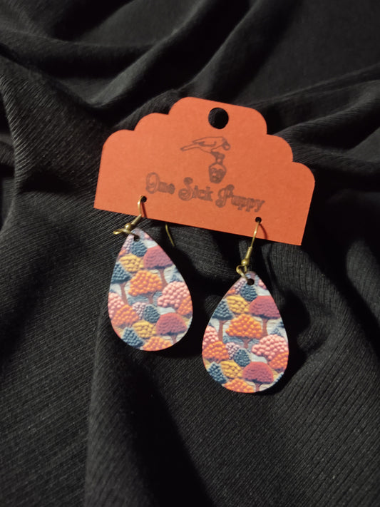 Embroidered Trees Wooden Dangles