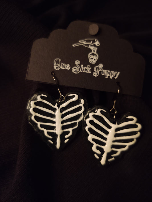 Skeleton Heart Dangle Earrings