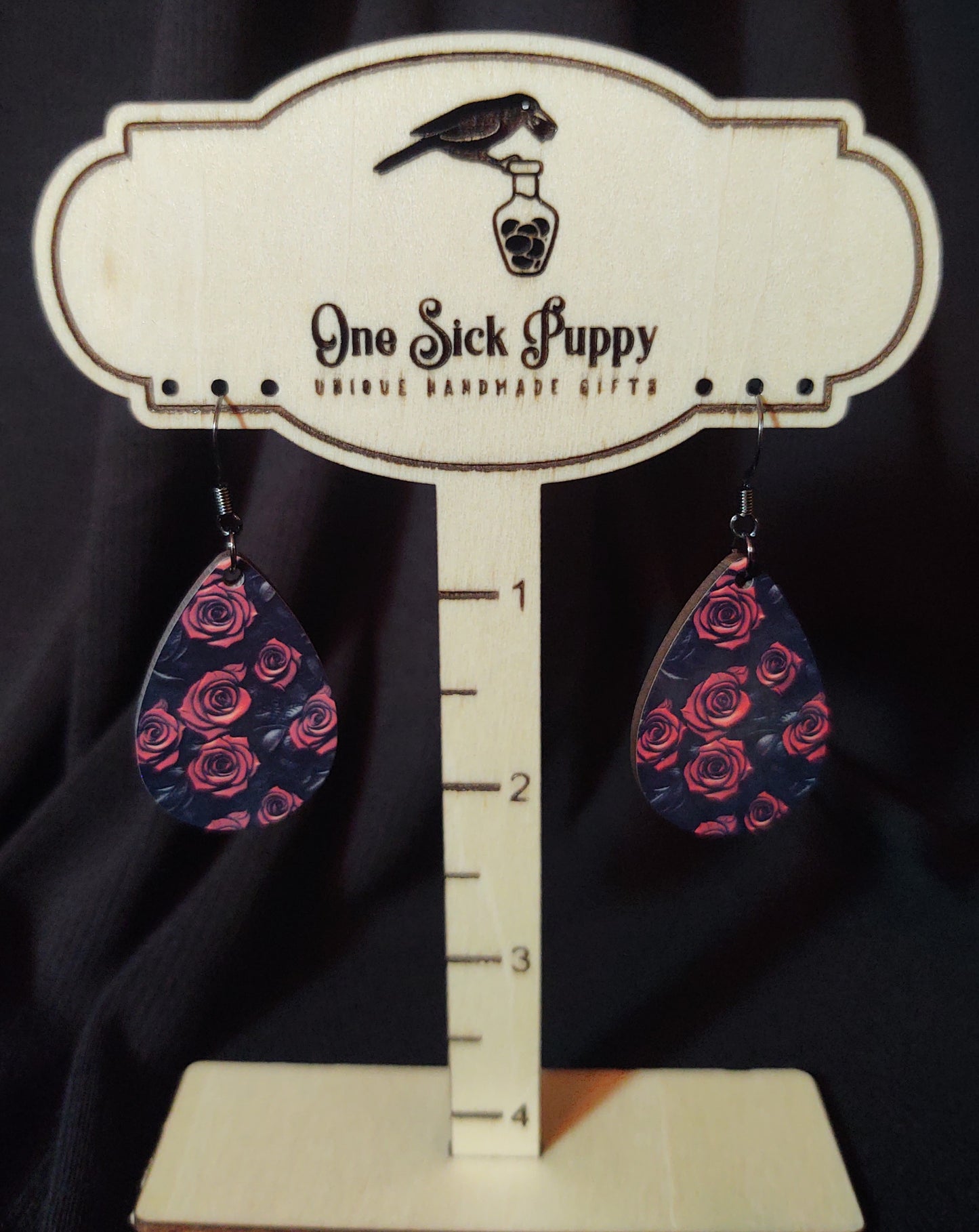 Leather Roses Wooden Dangles