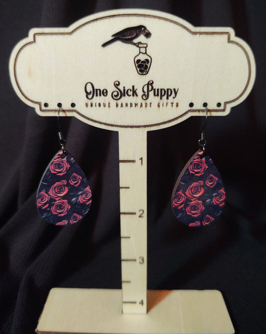Leather Roses Wooden Dangles