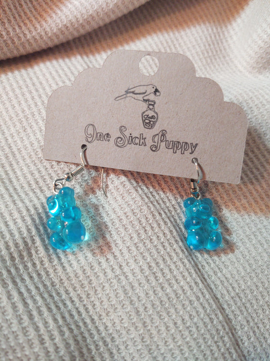 Gummy Bear Drop Earrings- Blue Raspberry