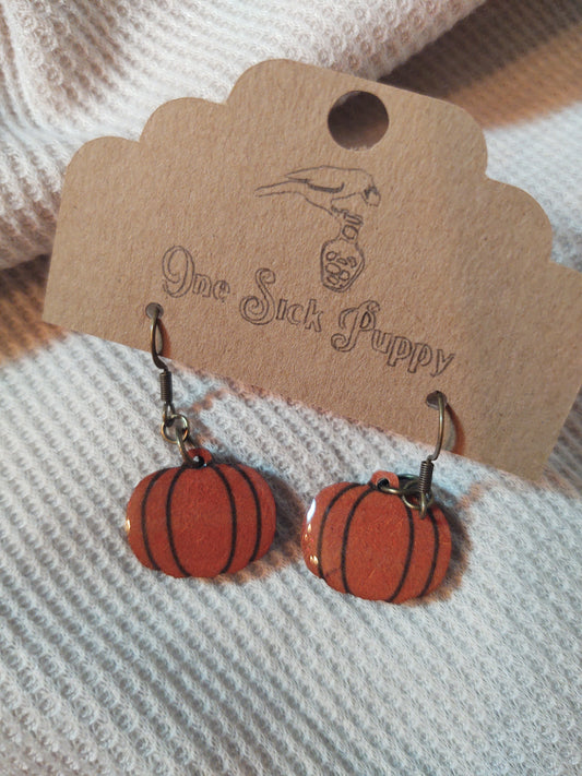 Wooden Pumpkin Dangle Earrings