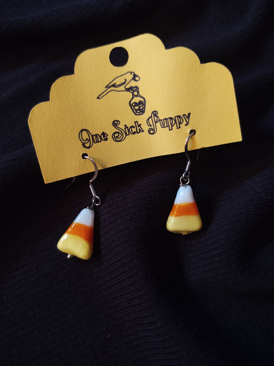 Glass Candy Corn Dangle Earrings