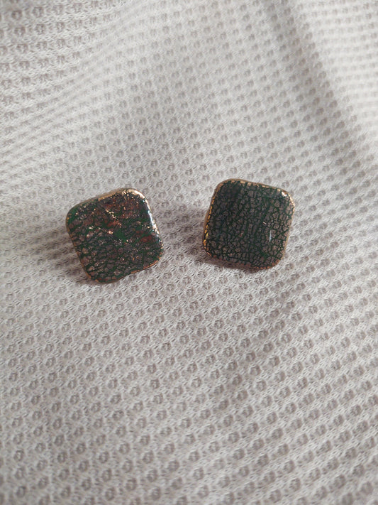 Olive and Gold Crackle Studs