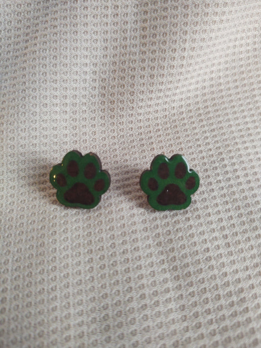 Green Paw Print Studs
