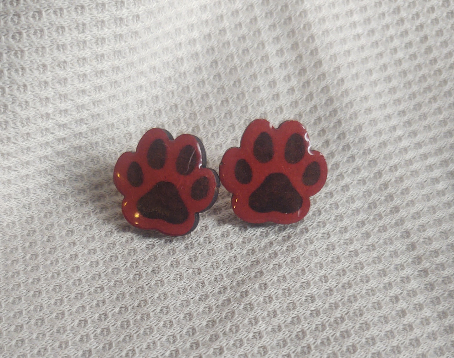 Red Paw Print Stud