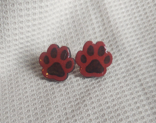 Red Paw Print Stud