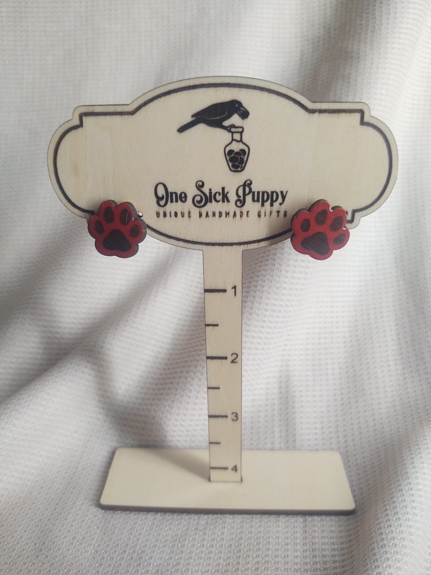 Red Paw Print Stud