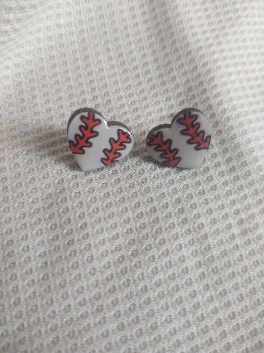 Baseball Heart Studs