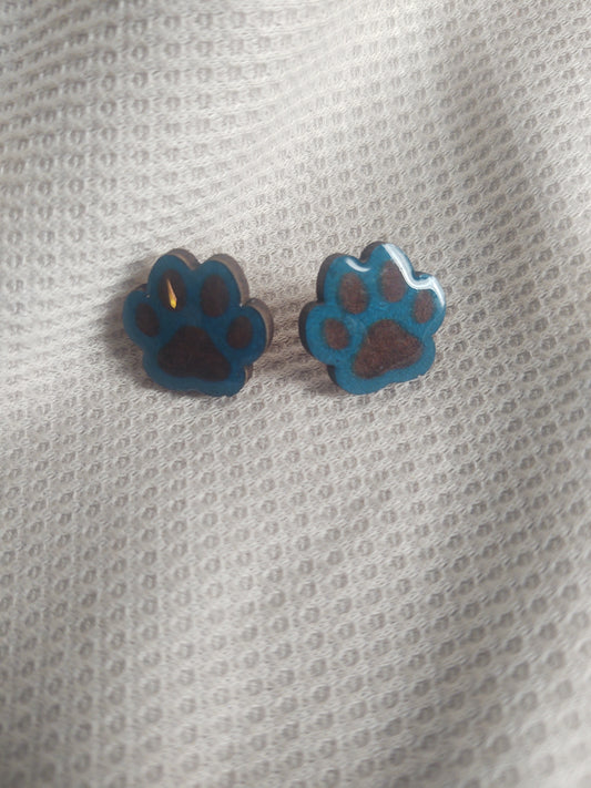 Blue Paw Print Studs