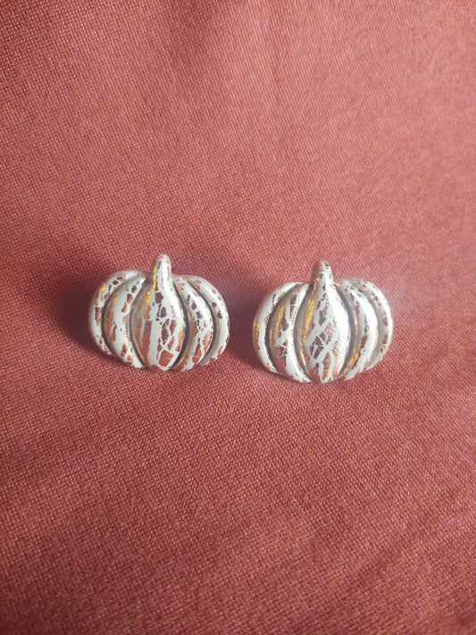 Large Taupe and Gold Pumpkin Studs