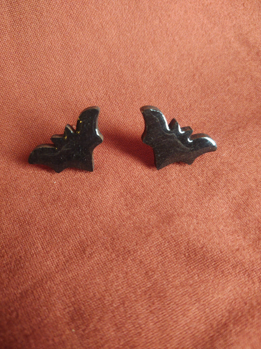 Large Black Bat Studs