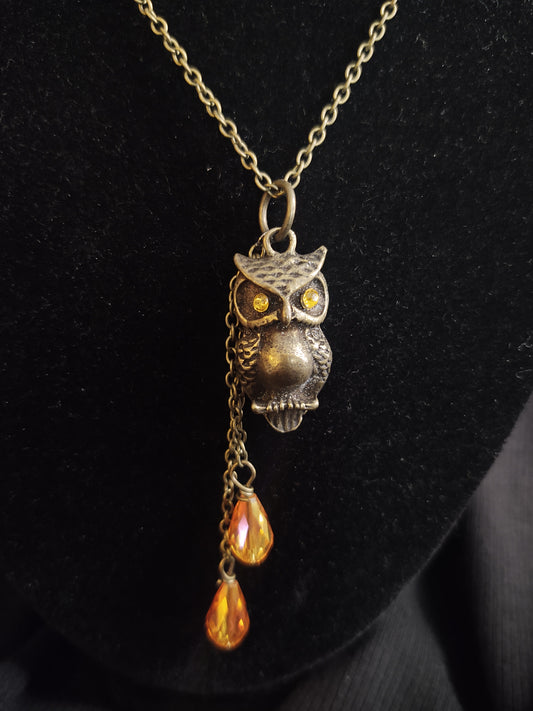 Bronze and Orange Owl Necklace