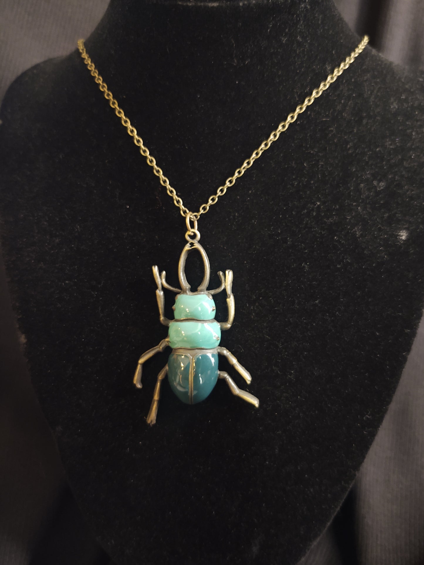 Teal and Bronze Beetle Necklace