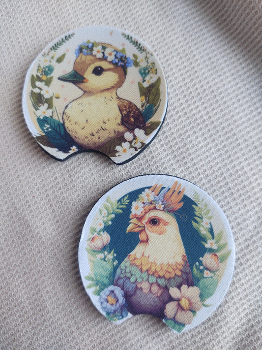 Spring Fowl Car Coaster Set