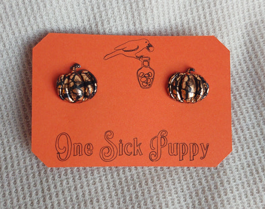Small Black Crackle Pumpkin Studs