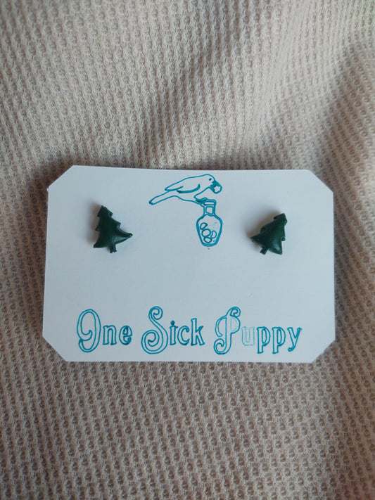 Small Green Tree Studs