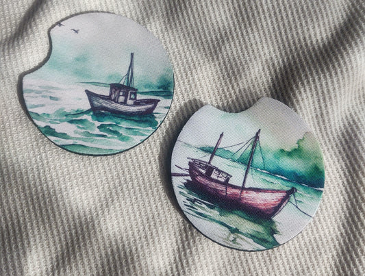 Watercolor Boat Car Coaster Set