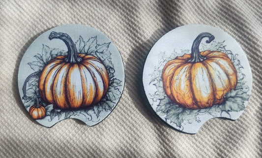 Pen and Ink Pumpkin Car Coaster Set