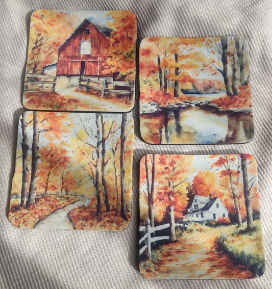 Watercolor Fall Farm Coaster Set