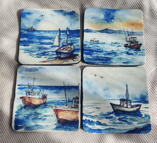 Watercolor Boat Coaster Set