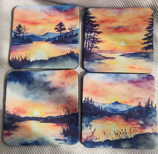 Watercolor Lake Coaster Set
