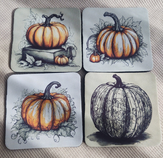 Pen and Ink Pumpkin Coaster Set