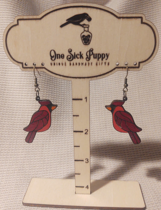 Stained Glass Cardinal Wood Earrings