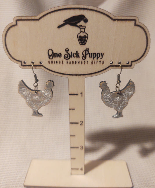 Distressed Wood Rustic Chicken Earrings