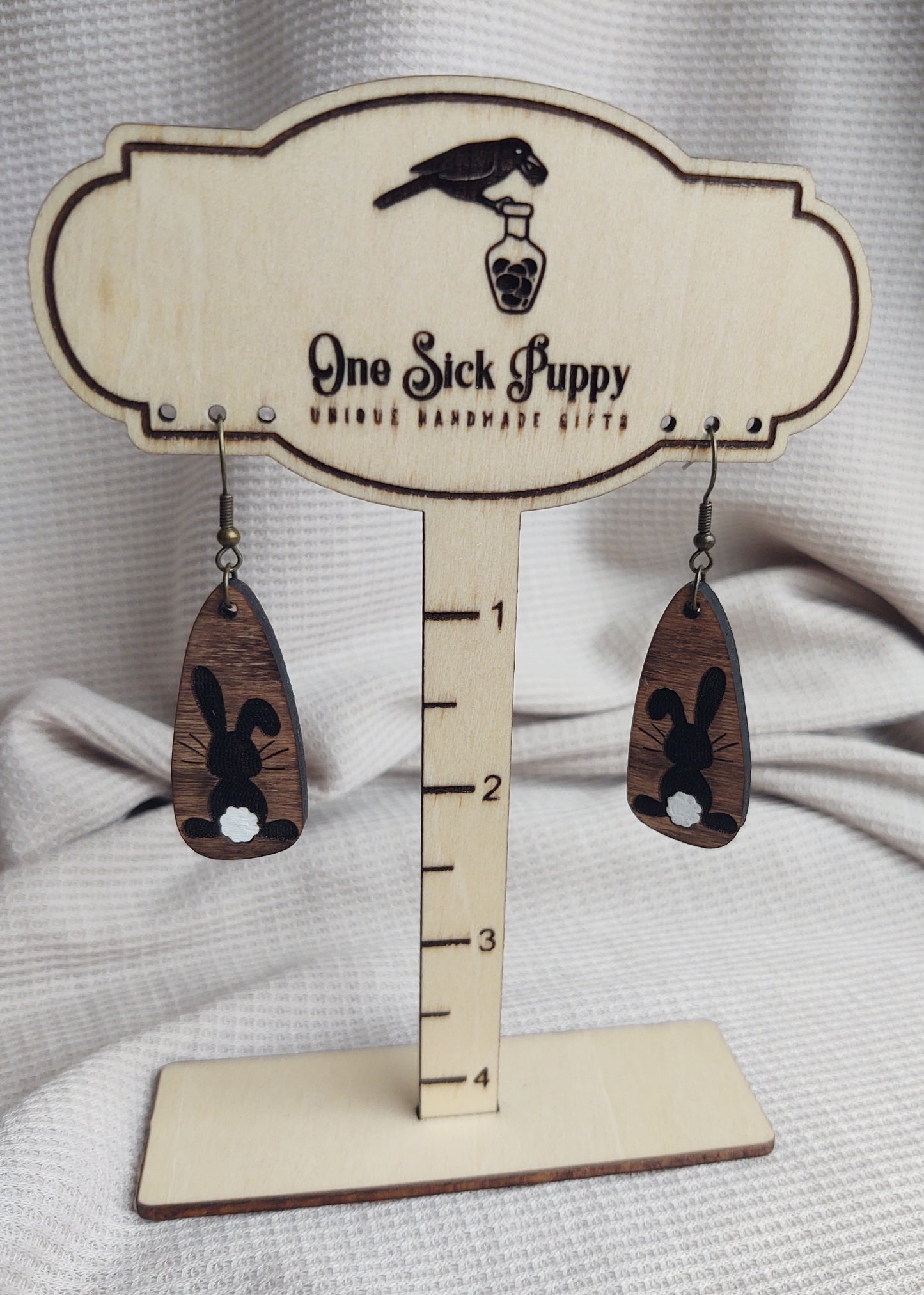 Cotton Tail Dangle Wood Earrings