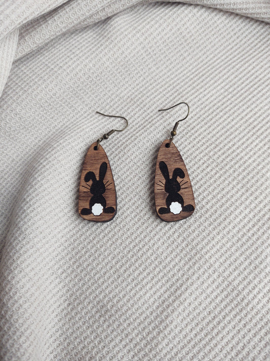 Cotton Tail Dangle Wood Earrings