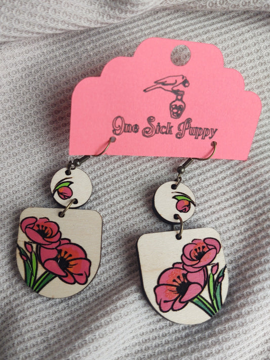 Wooden Poppy Dangles