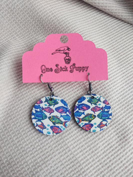 Round Fish Pendent Earrings