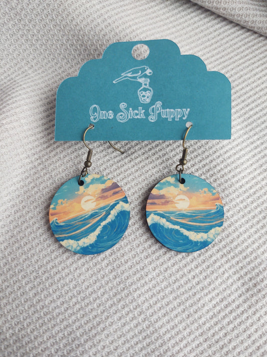 Round Ocean Pendent Dangle Earrings