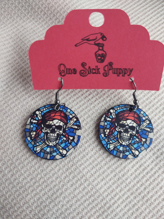 Round Pirate Pendant Dangle Earrings