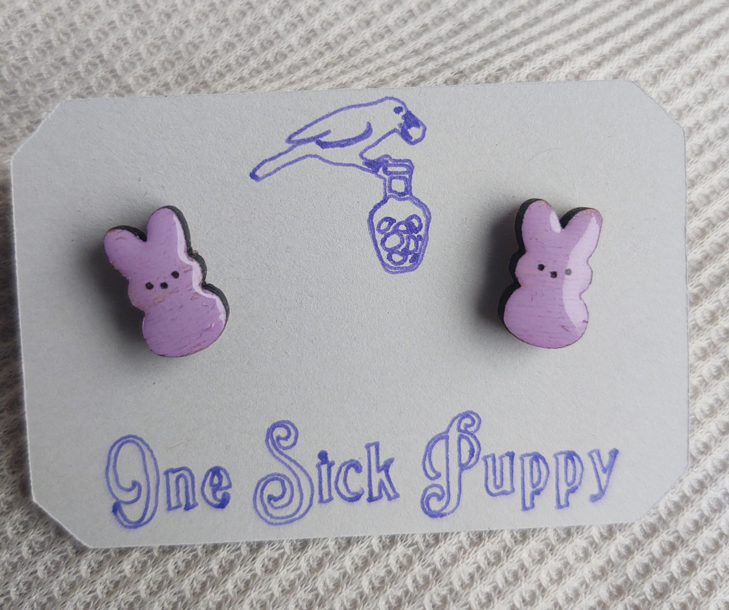 Wooden Marshmallow Bunny Stud Earrings