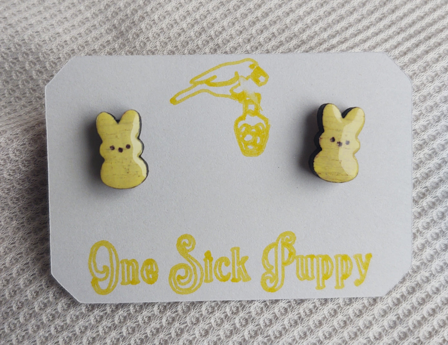 Wooden Marshmallow Bunny Stud Earrings