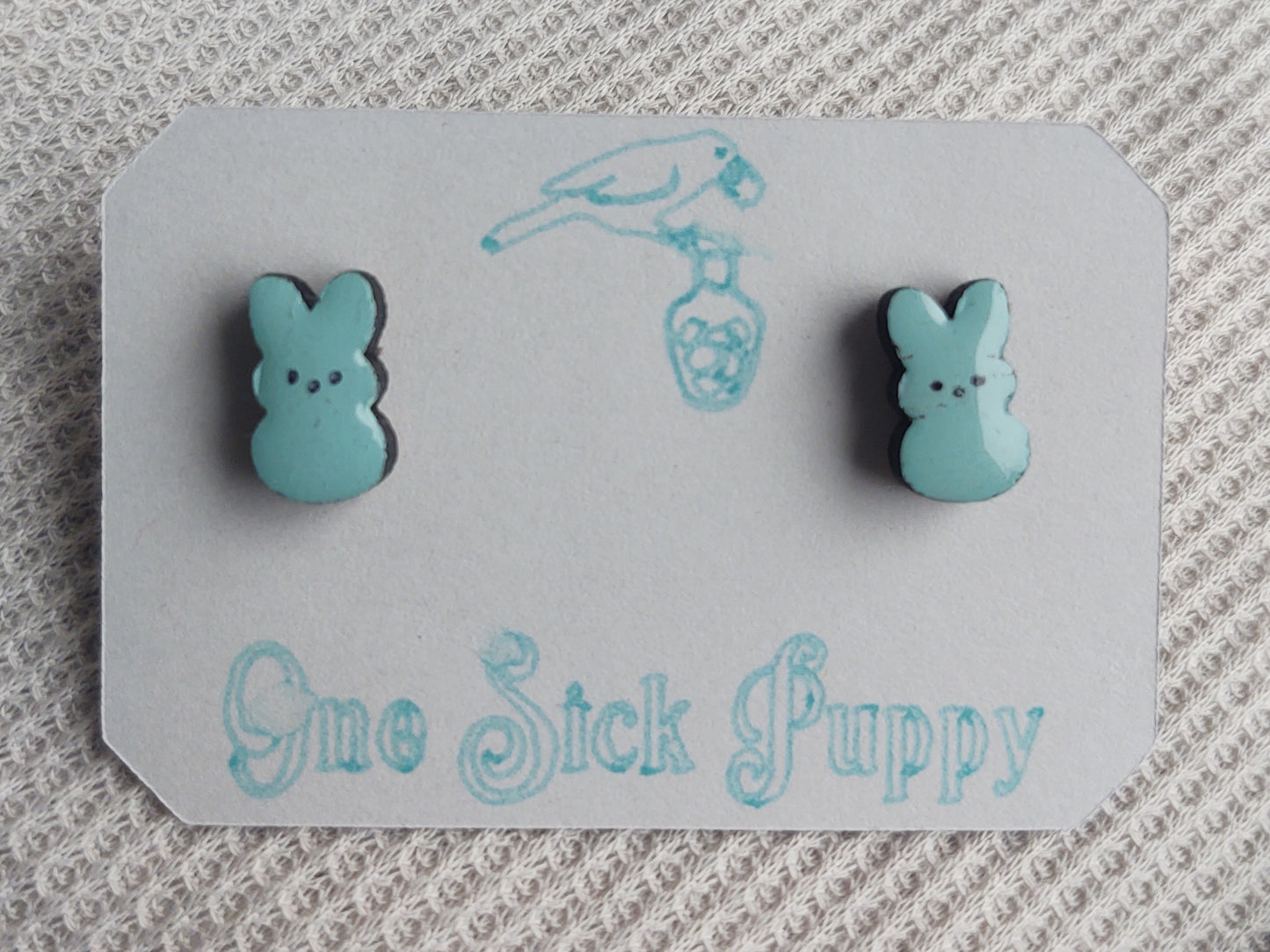 Wooden Marshmallow Bunny Stud Earrings