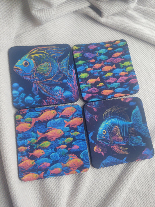 Neon Fish Coaster Set