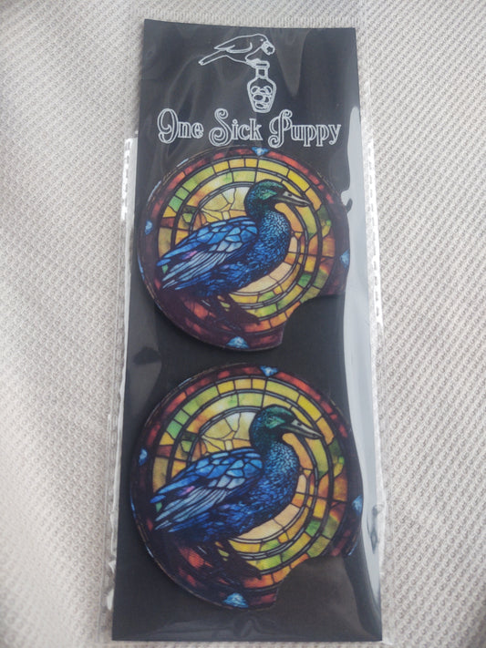 Stained Glass Drake Car Coaster Set
