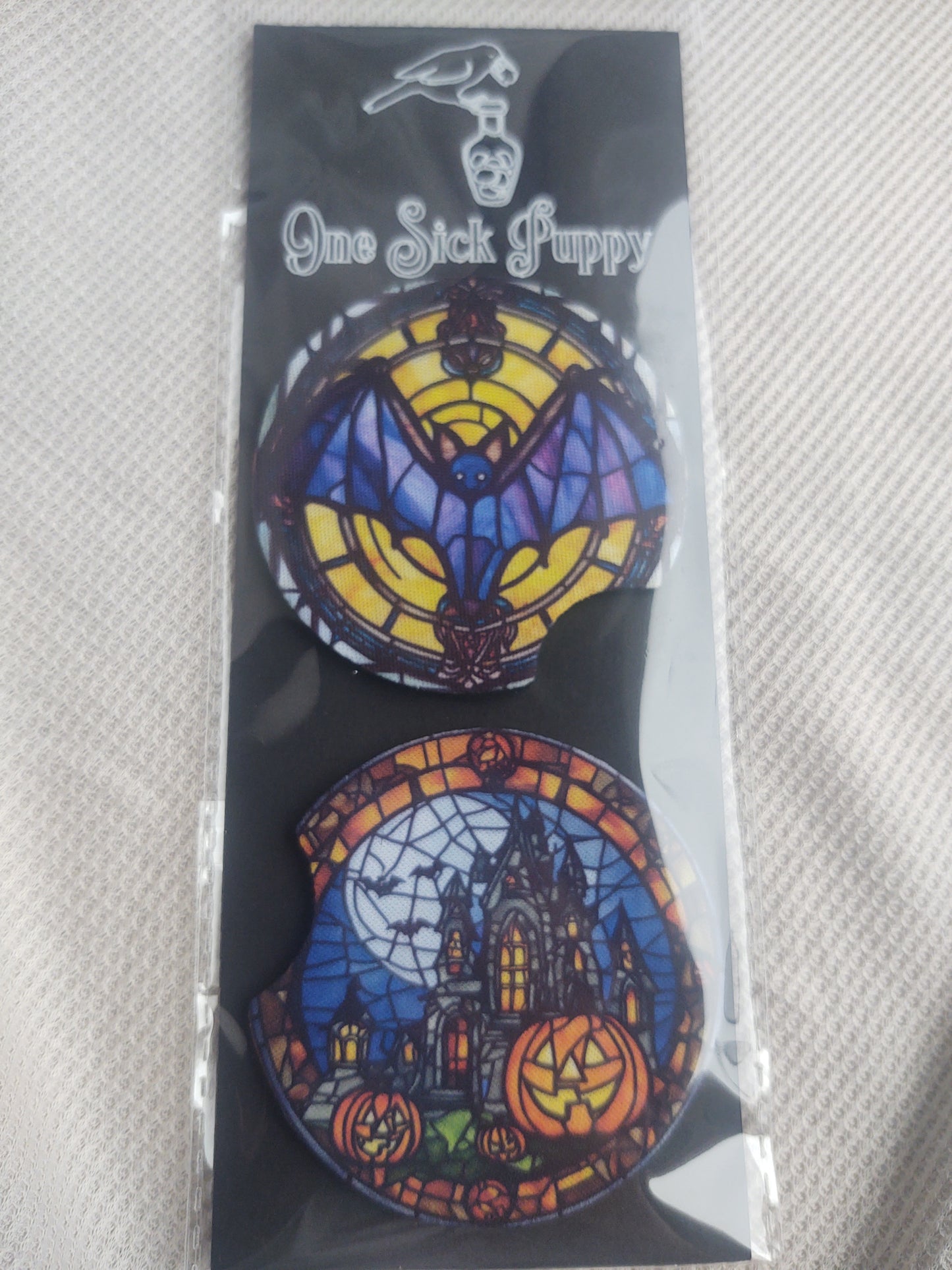Spooky Stained Glass Car Coaster Set