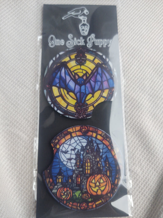 Spooky Stained Glass Car Coaster Set