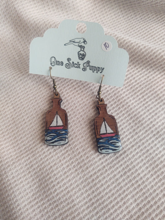 Ship In A Bottle Dangle Earrings