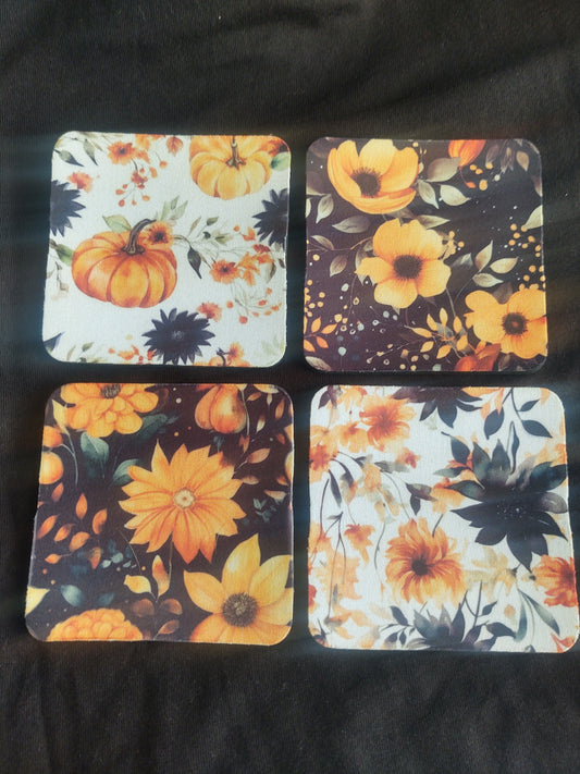 Watercolor Fall Floral Coaster Set