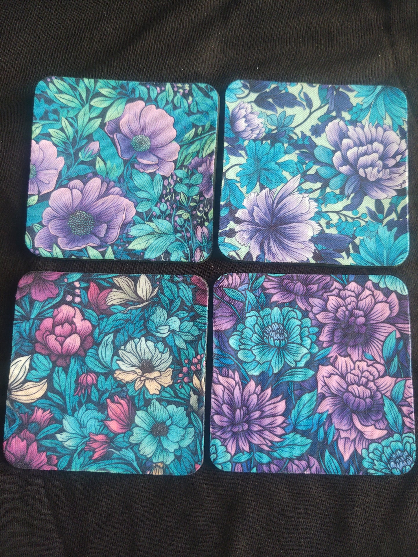 Purple & Teal Floral Coaster Set